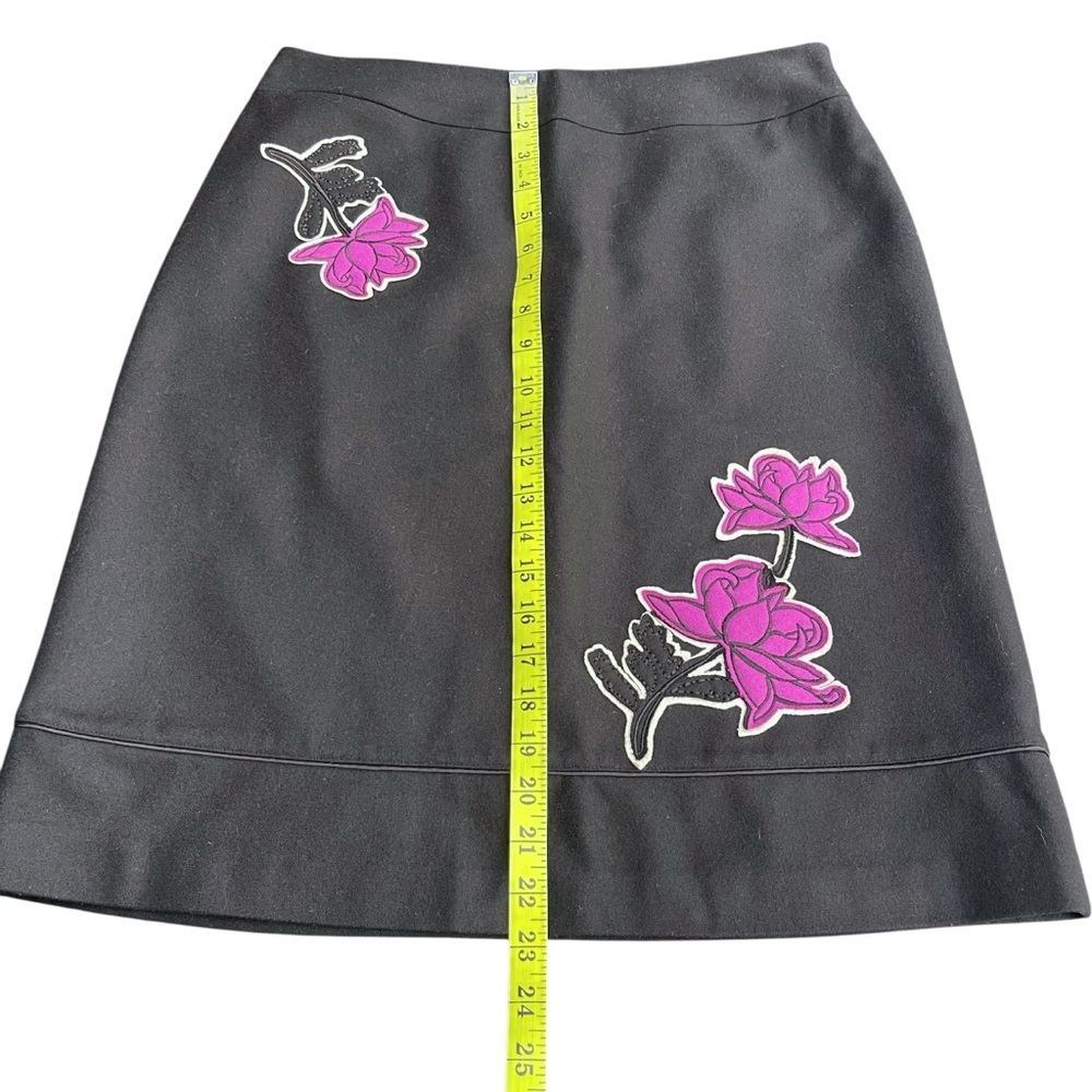 Vintage Studio Jax Black Purple Floral Design Wool Blend A-Line Skirt (10) - Picture 8 of 11